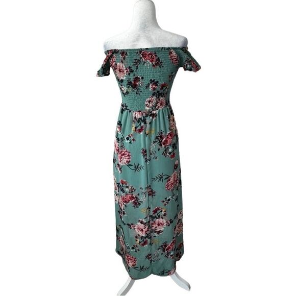 Derek Heart Floral High Low Dress Green Elastic Smocked Top SZ M - Picture 3 of 16